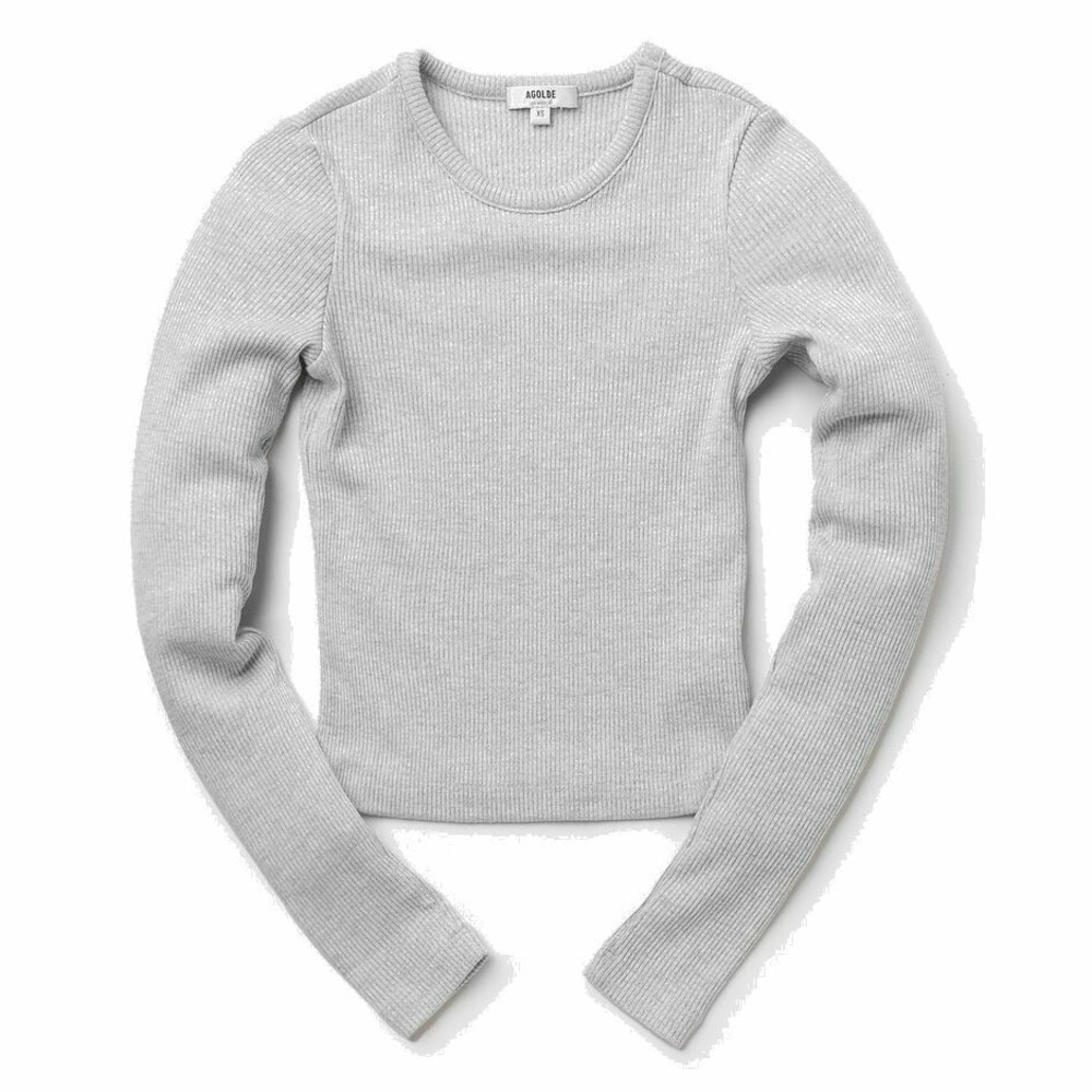 SALE grey cotton ribbed thermal long sleeve top